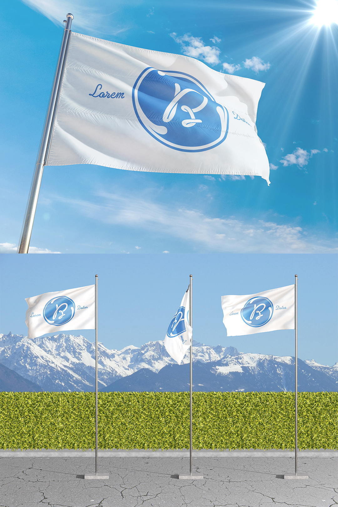 逼真褶皱飘逸旗帜样机