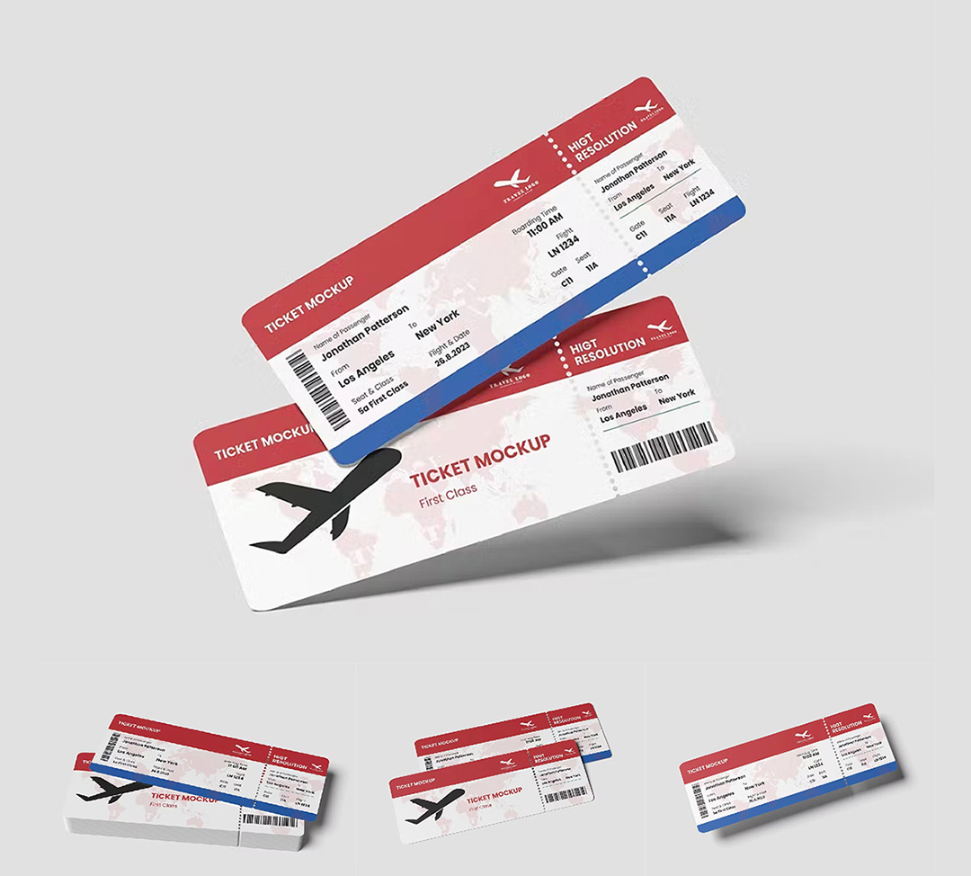 纸质航空机票门票叠放卡片样机