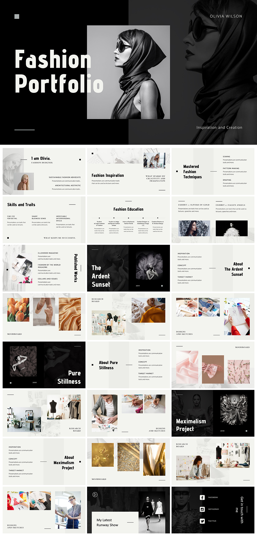 精美时尚服饰设计师作品集简历PPT模板