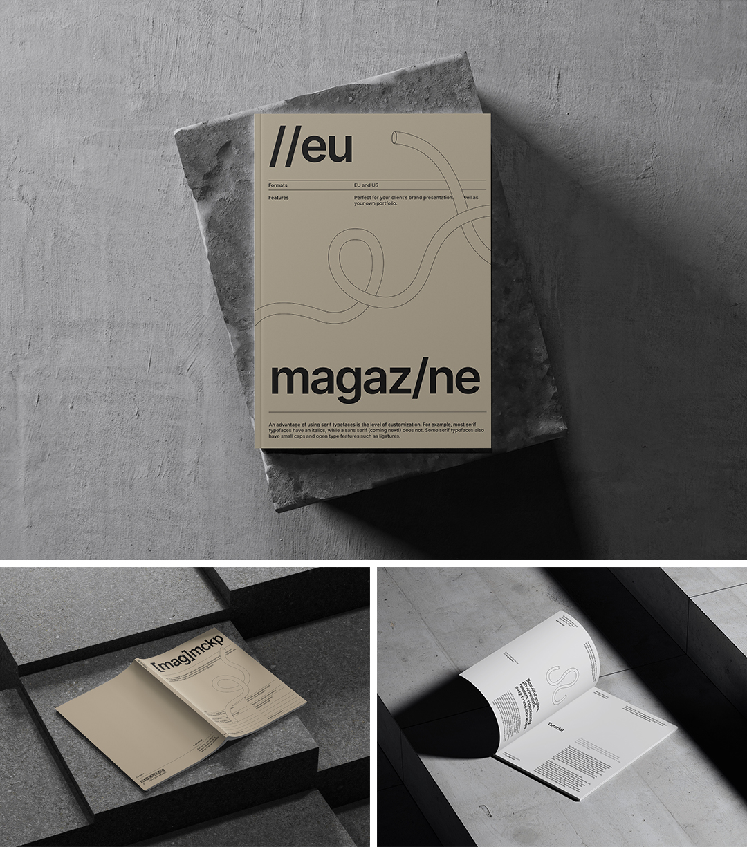 水泥质感光影杂志画册PS样机