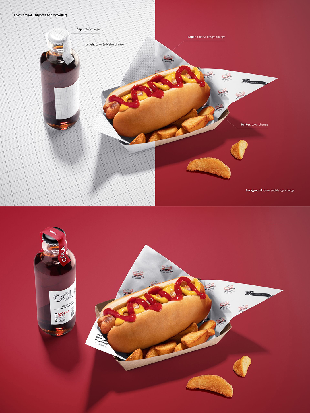 热狗薯条快餐美食店铺VI设计作品贴图ps样机