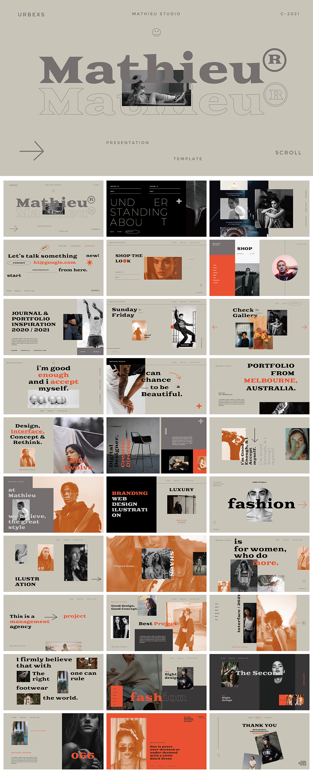 现代简约时尚艺术杂志风格作品集PPT模板