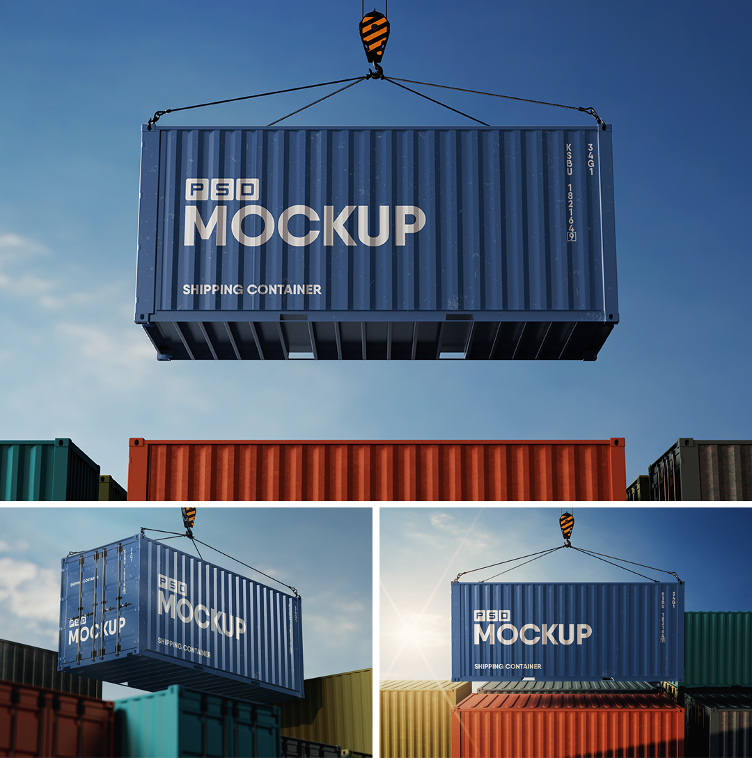 码头吊装货运集装箱涂装设计贴图ps样机
