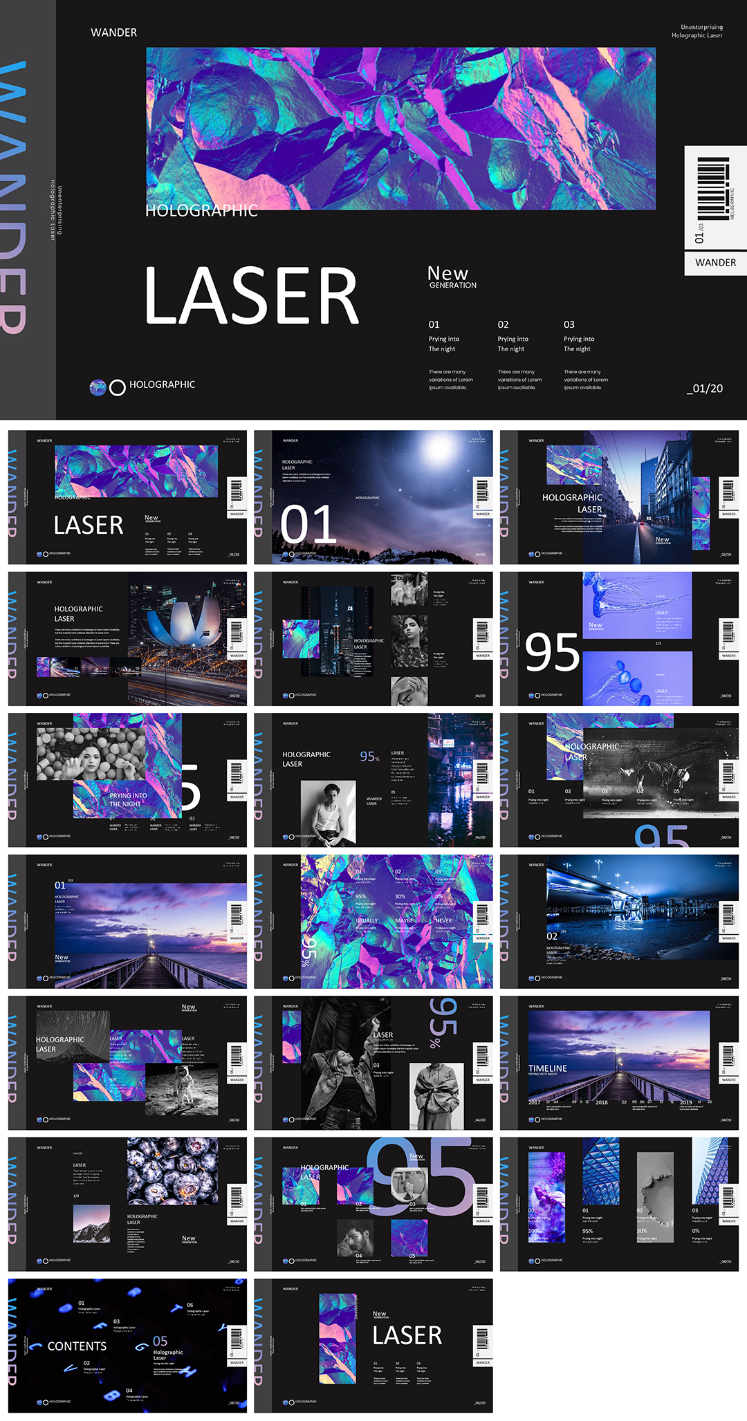 时尚渐变彩色黑色图文设计感作品集PPT模板