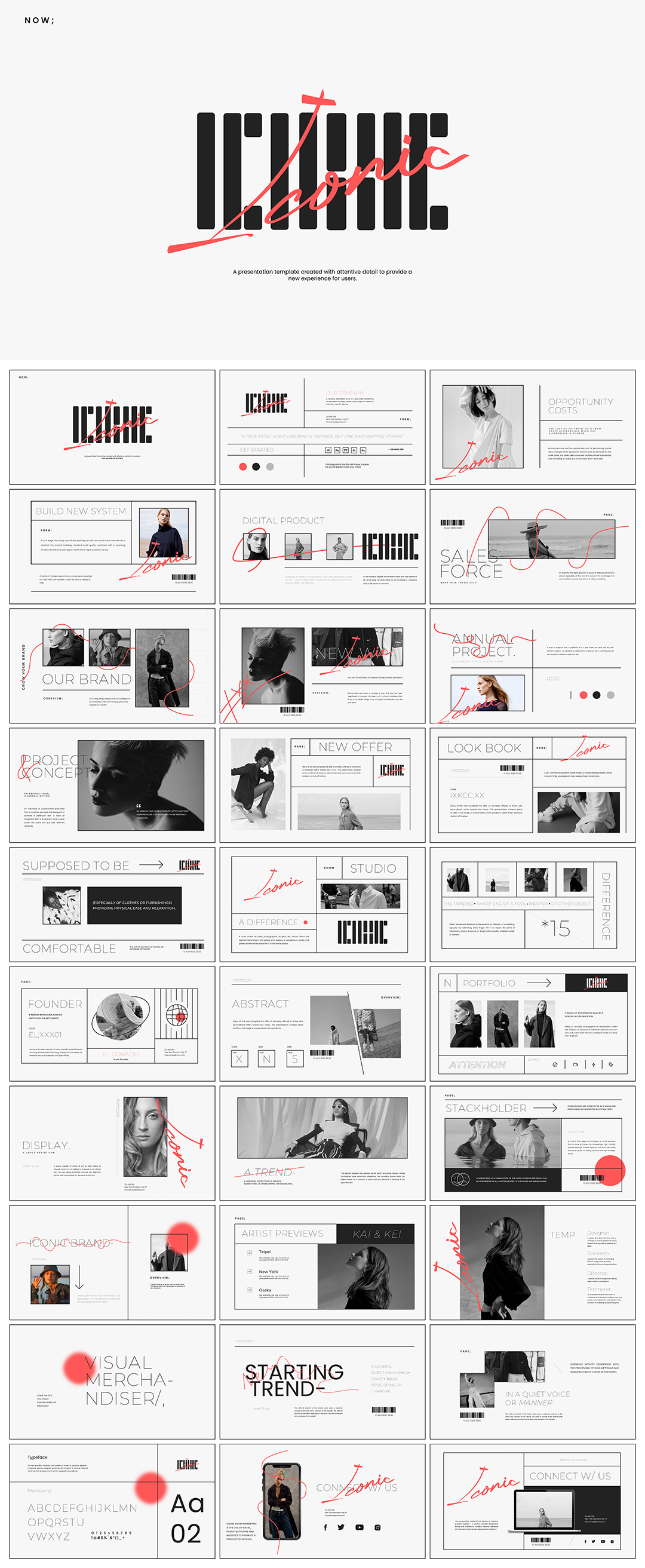 极简小众黑白调创意个性作品集PPT模板