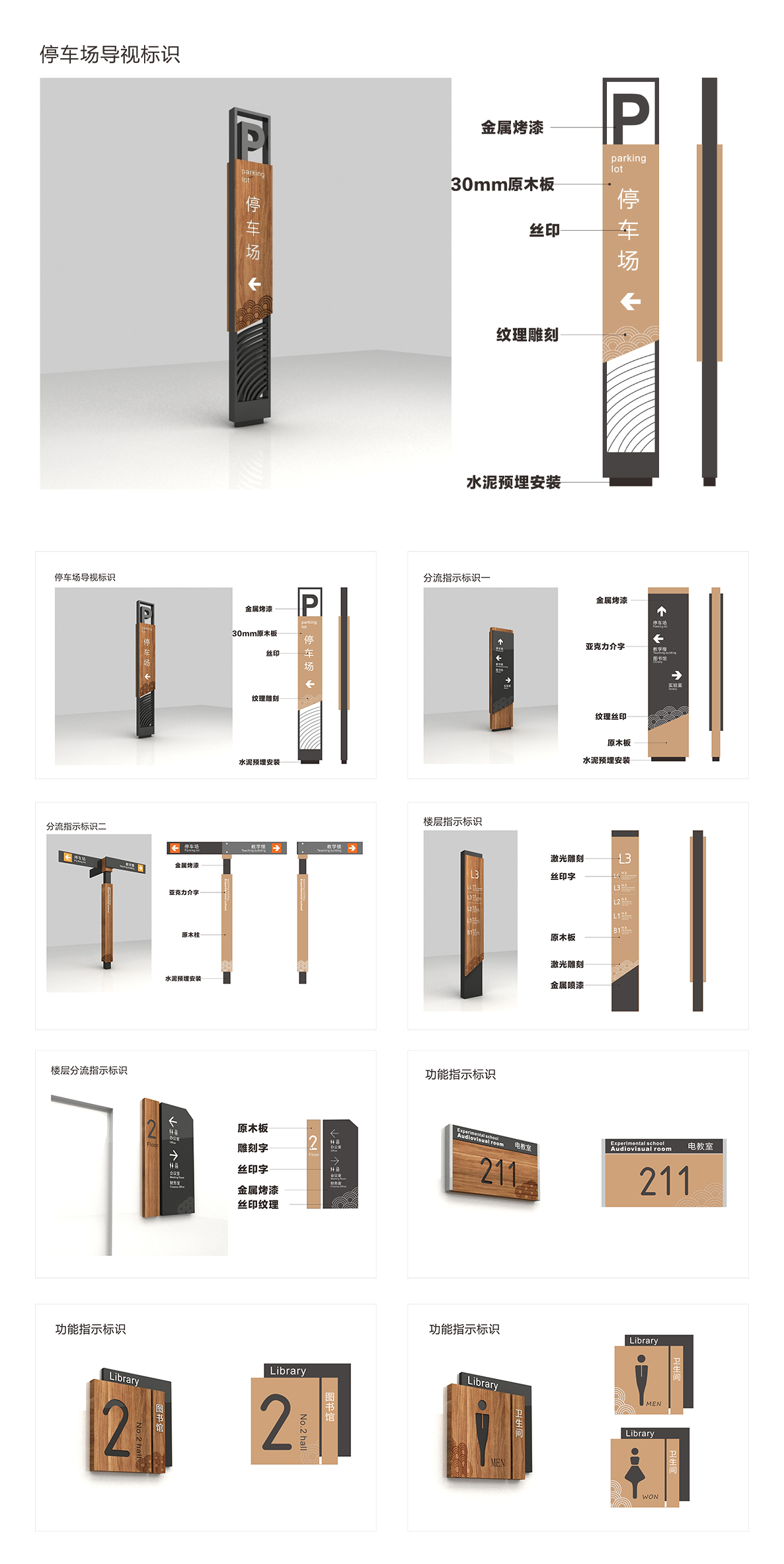 中式木纹学校导视系统