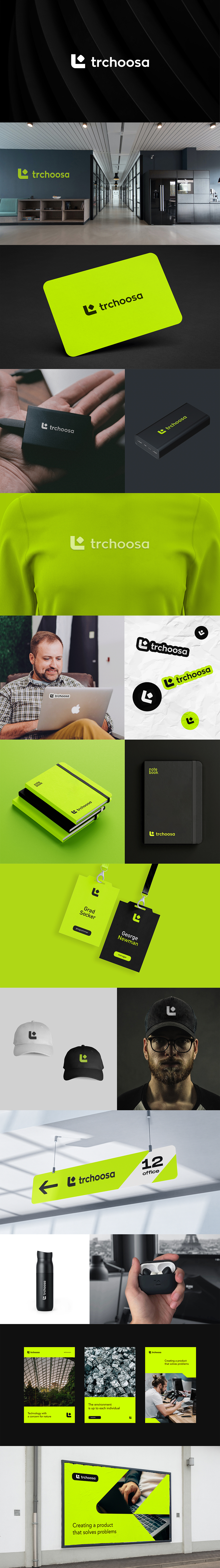 极简风格黑绿品牌logo多场景PS样机