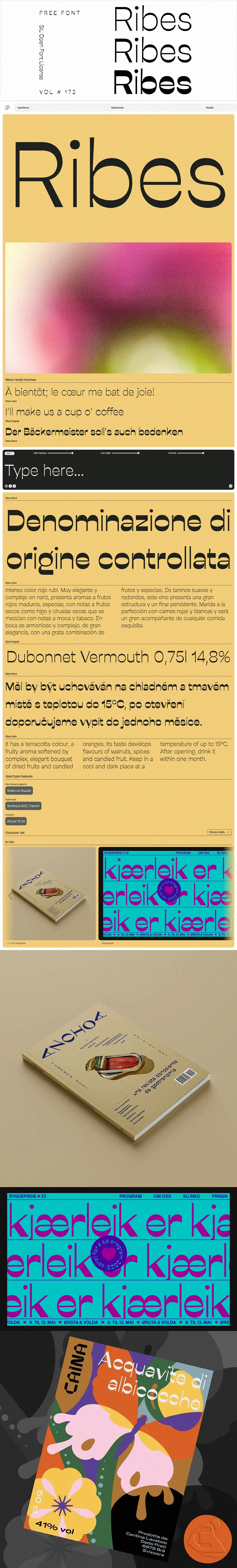 Ribes复古反转书写压力为特色的展示类字体