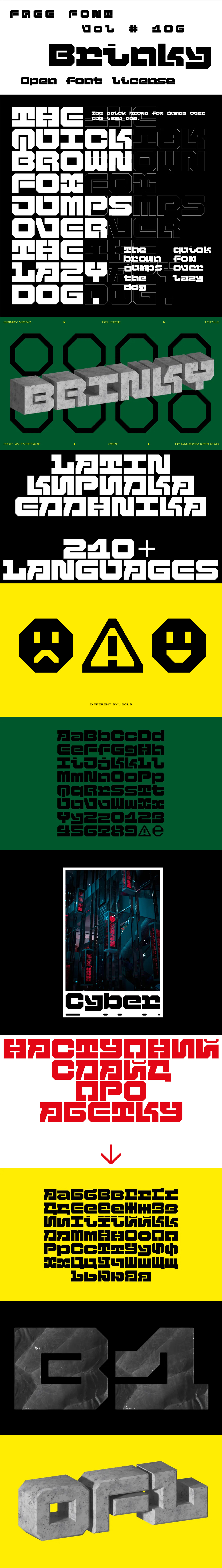 Brinky机械几何游戏机风格等宽展示类字体